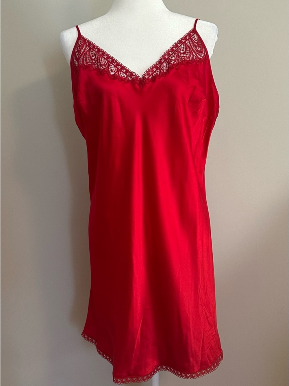 Simon Perele Red Silk Negligee Chemise Large EUC